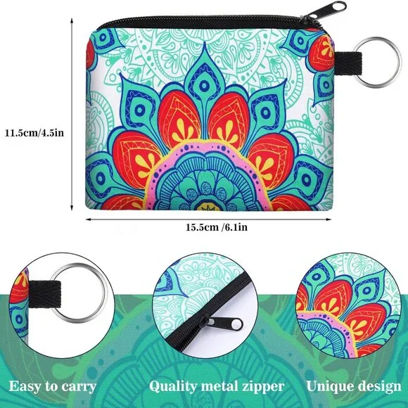10 Pieces Small Coin Purse Boho Change Purse Pouch Mini Wallet Coin Bag with Zip - Picture 3 of 7